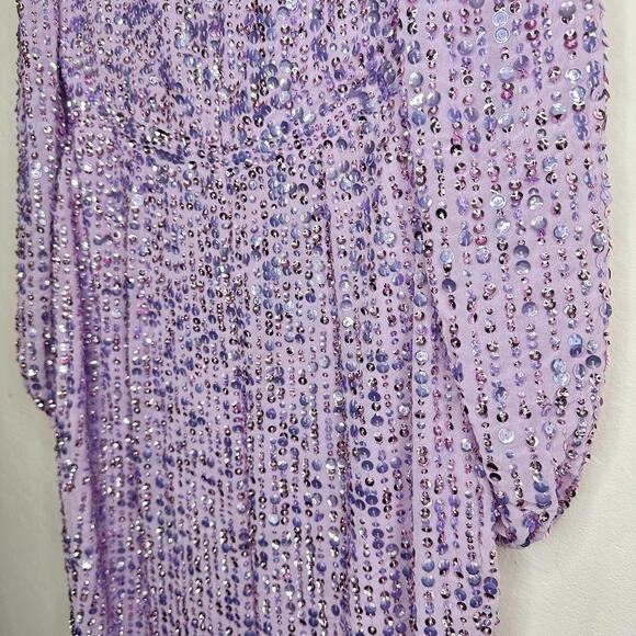 Mac Duggal Sequin Illusion Long Puff Sleeve 107641 Evening Tea Length Midi Dress - Picture 9 of 16